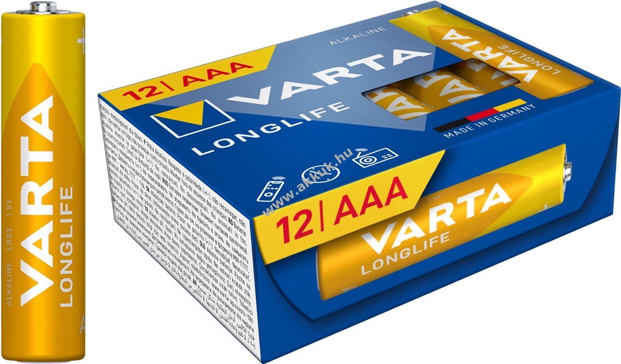Varta Longlife LR03/AAA (Micro) (4103) elem 1,5V 12db/csomag alkáli-mangán