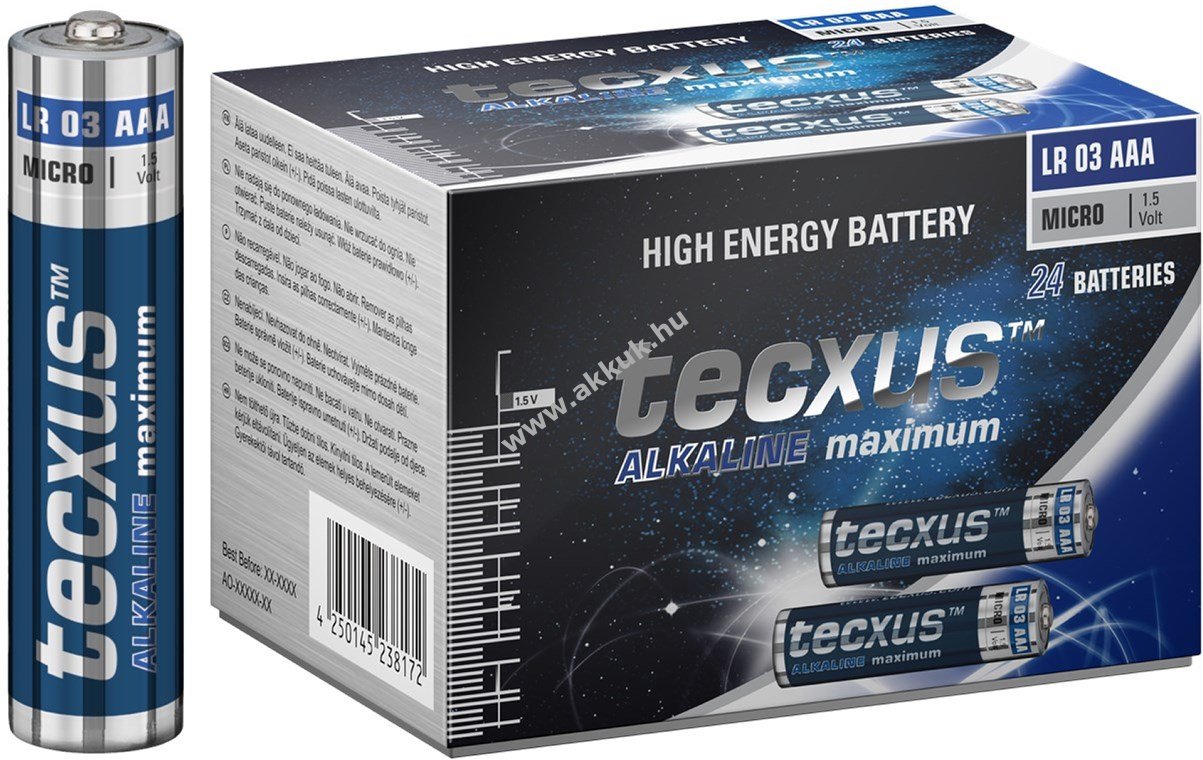 Tecxus Alkaline maximum LR03/AAA (Micro) 1,5V 24db/csomag XXL doboz alkáli-mangán elem