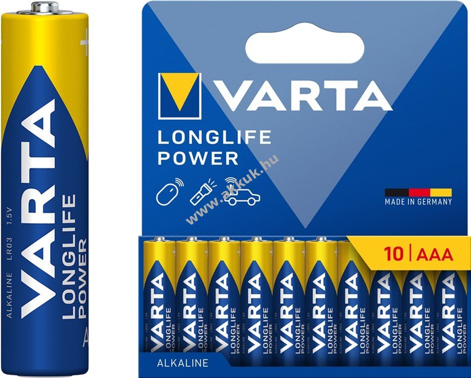 Varta Longlife Power AAA (Micro) elem 1,5V 10db/csomag alkáli-mangán - Kiárusítás