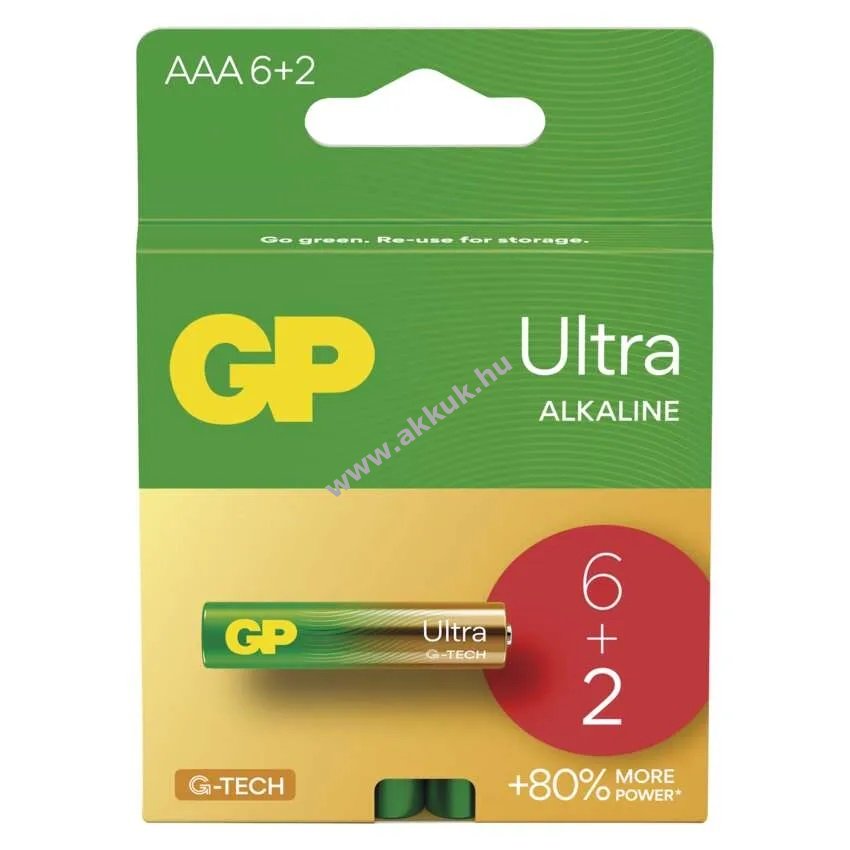 GP Ultra alkáli elem, LR03, mikro, AAA 6+2db/csomag - Kiárusítás