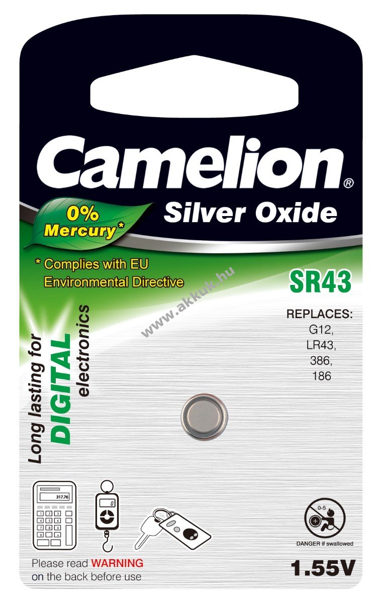 Camelion ezüst-oxid gombelem SR43 / G12 / LR43 / 186 / 386 1db/csom.
