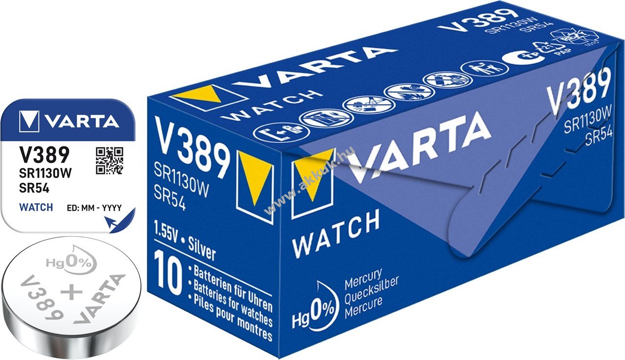 Varta Watch SR54 (V389) 1,55V 10db/csomag gombelem ezüst-oxid-cink