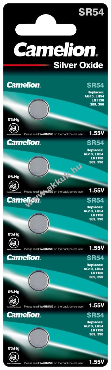 Camelion ezüstoxid-gombelem SR54 / G10 / LR1130 / 389 / SR1130 / 189 / CR1130 5db/csom.