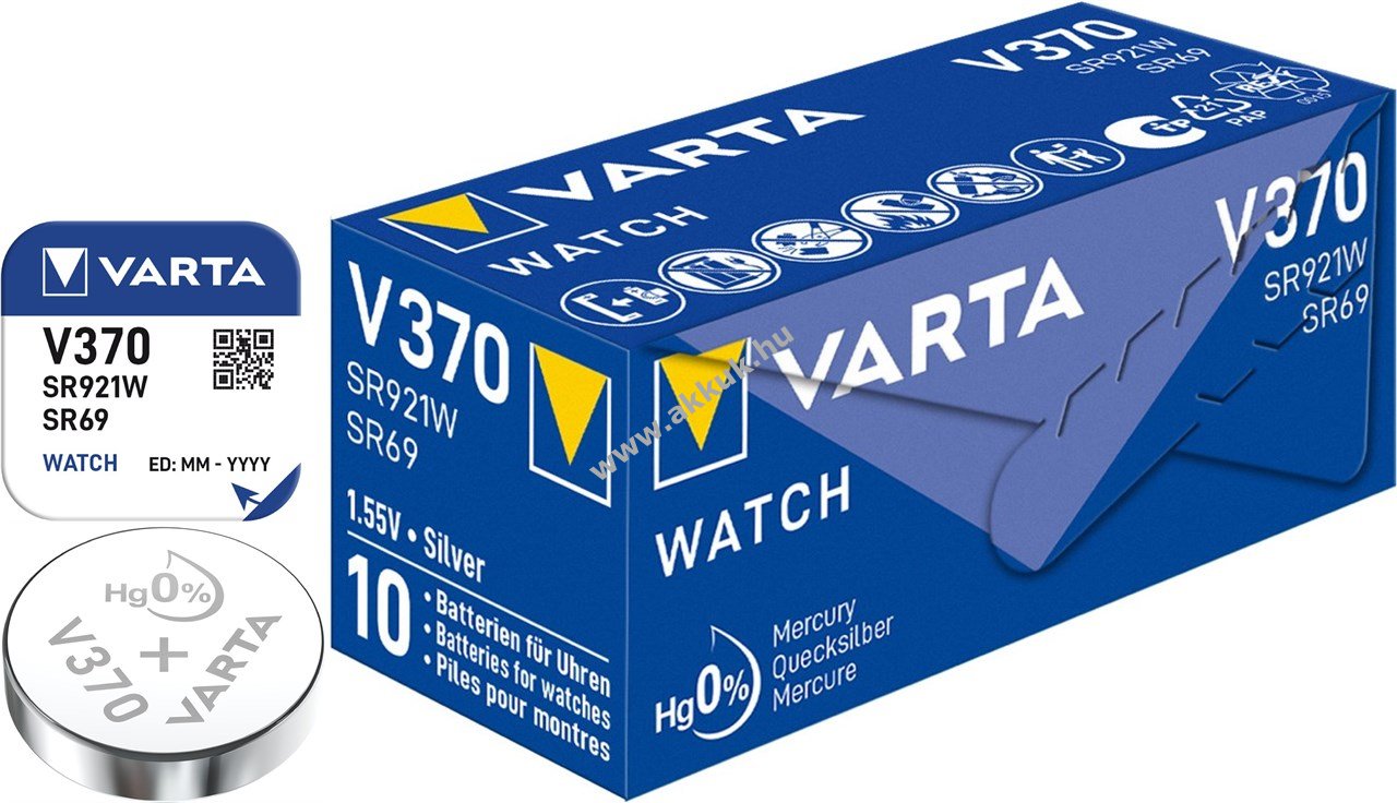 Varta gombelem, óraelem V370/SR69/SR921W 1db/csomag