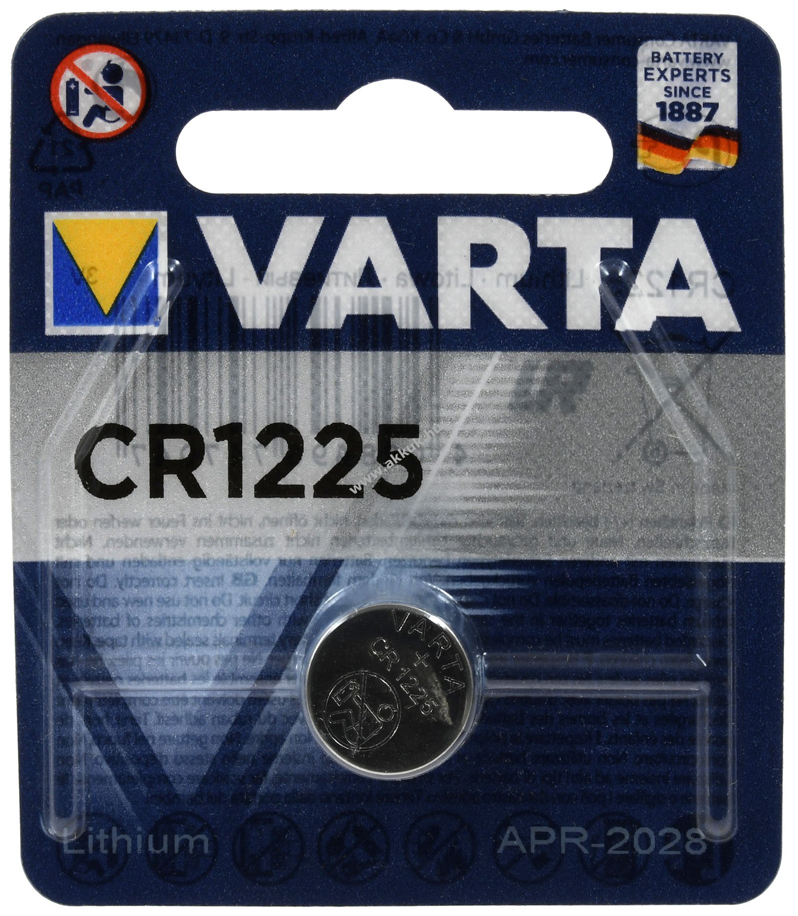 Lithium gombelem, elem Varta CR1225 1db/csom.