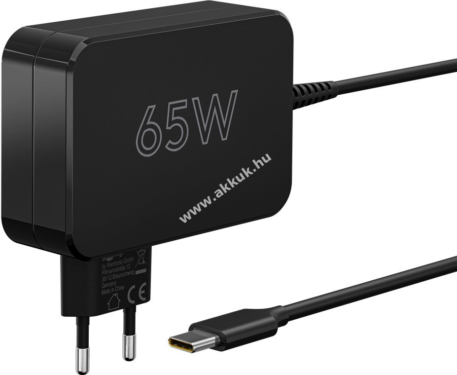 65W USB-C, Power Delivery töltõ, Fekete, 1.8m