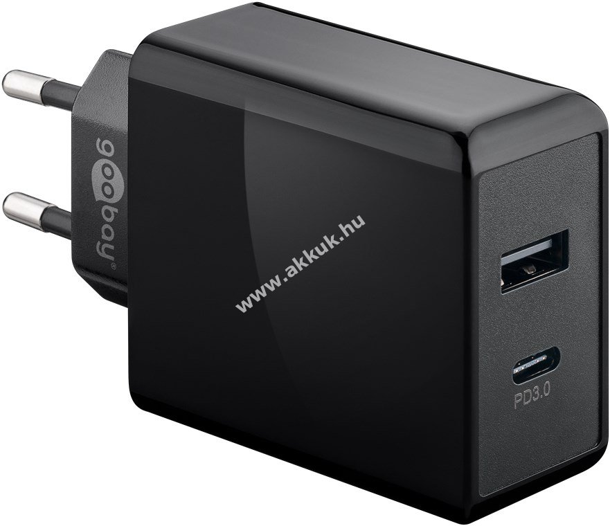 Goobay USB-C PD dupla gyorstöltő 28W fekete 1x USB-C (Power Delivery) 1x USB-A (Quick Charge)