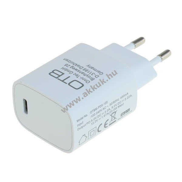 Helyettesítõ hálózati töltõ adapter USB-C csatlakozóval, power delivery, 20W - Kiárusítás!