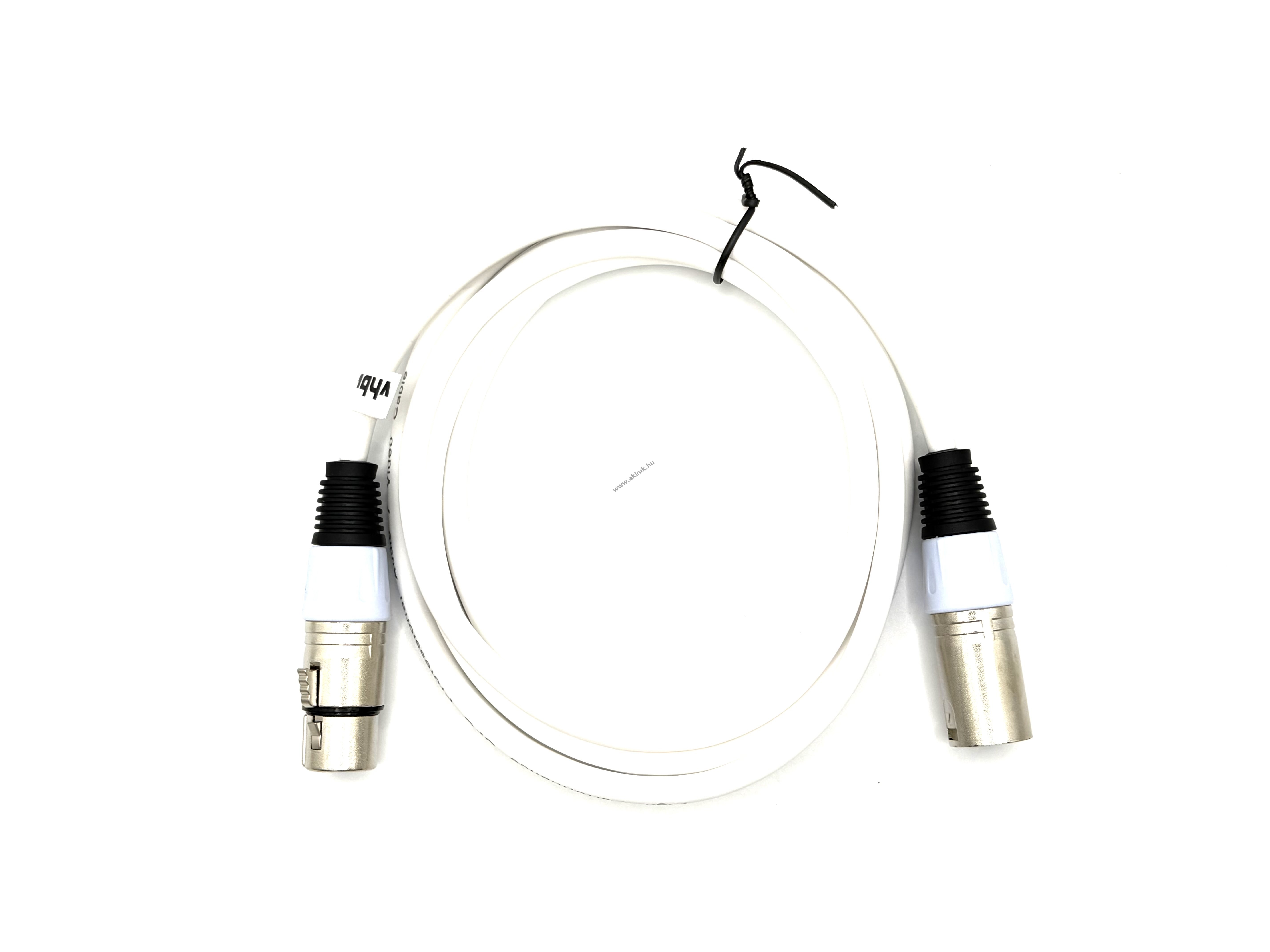 DMX kábel reflektorokhoz, színpadi világításhoz - XLR apa - XLR anya, 3pines , 200 cm, fehér