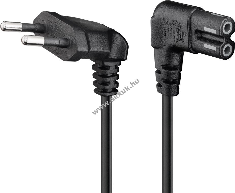Goobay 90° Euro tápkábel 5m 2x0,75mm2 euro dugó Typ C CEE 7/16 C7 90° fekete