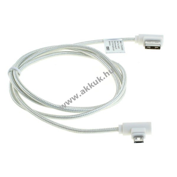 OTB Töltõ és adatkábel Micro USB szövetboritással, 90 fokos fejjel, 1m fehér