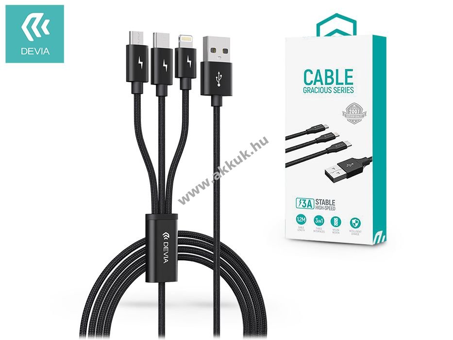 Devia USB-C Apple Lighning Micro-Usb 3in1 töltõ- és adatkábel 1,2 m-es vezetékkel