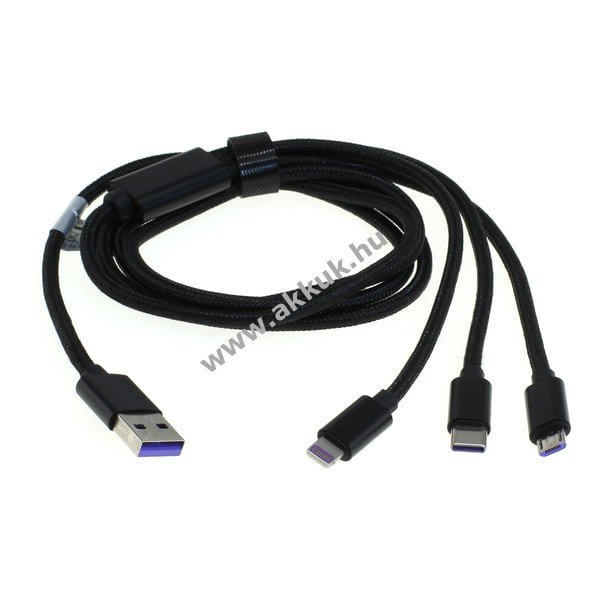 OTB adatkábel 3in1 iPhone / Micro-USB / USB-C, 1.0m, fekete - Kiárusítás!