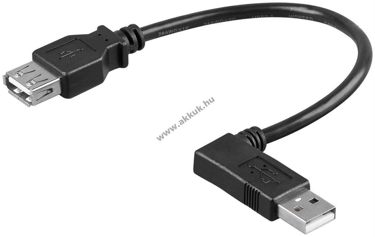 Goobay USB-A hosszabbító 90° 0,3m fekete USB2.0 480Mbit/s 0,5A 2,5W csatlakozó>aljzat
