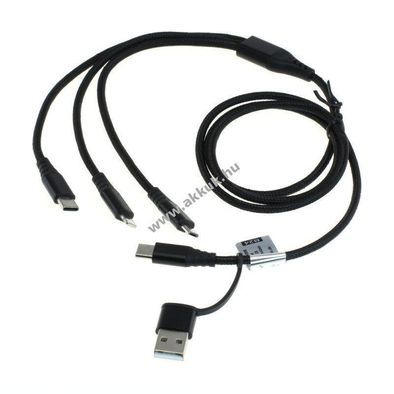 Helyettesítő USB kábel iPhone / Micro-USB / USB-C, fekete, 1m - A készlet erejéig