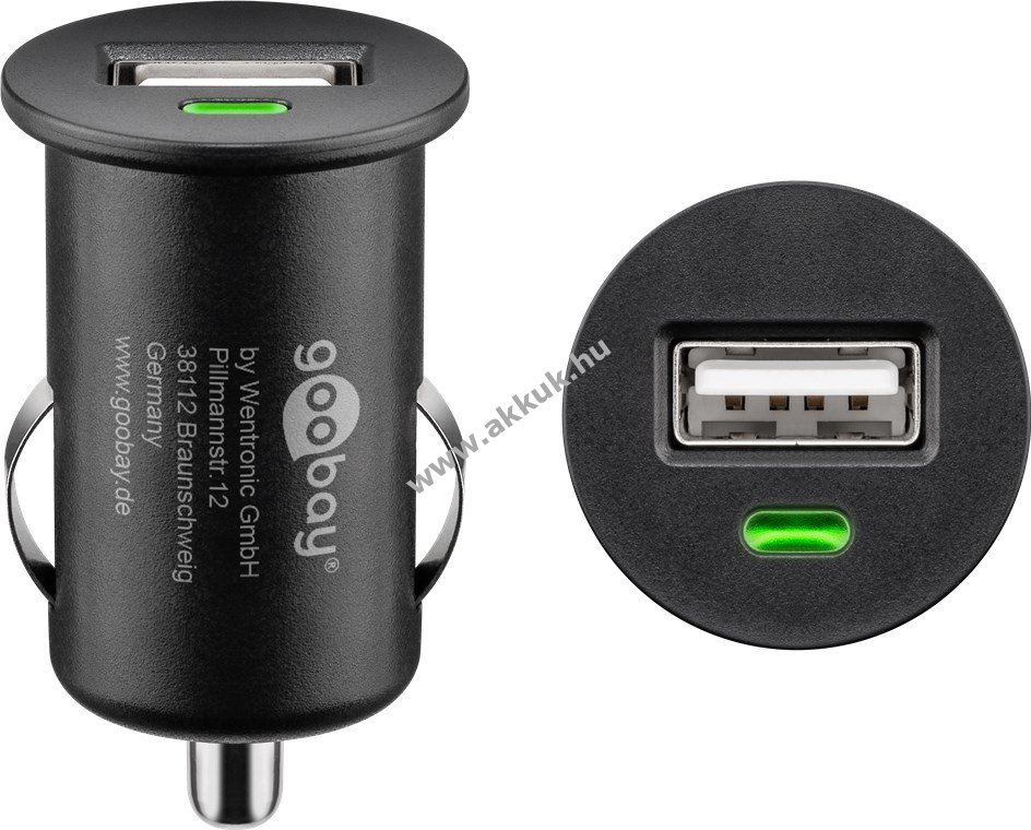 Goobay autós USB mini töltõadapter, 1A, fekete, - Kiárusítás! - A készlet erejéig!