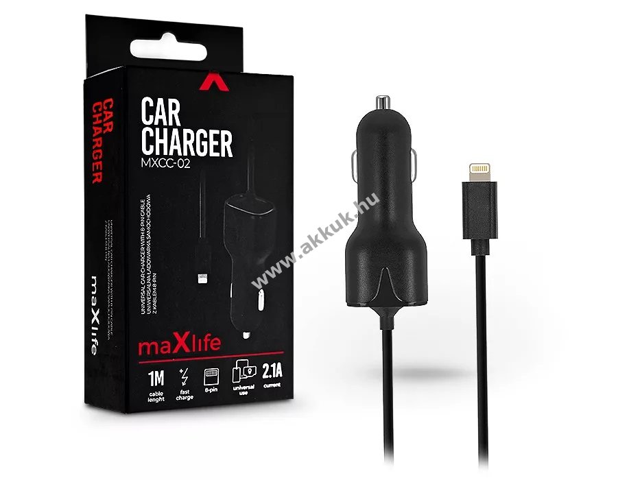 Maxlife lightning szivargyújtó töltõ 1 m-es vezetékkel - A készlet erejéig!
