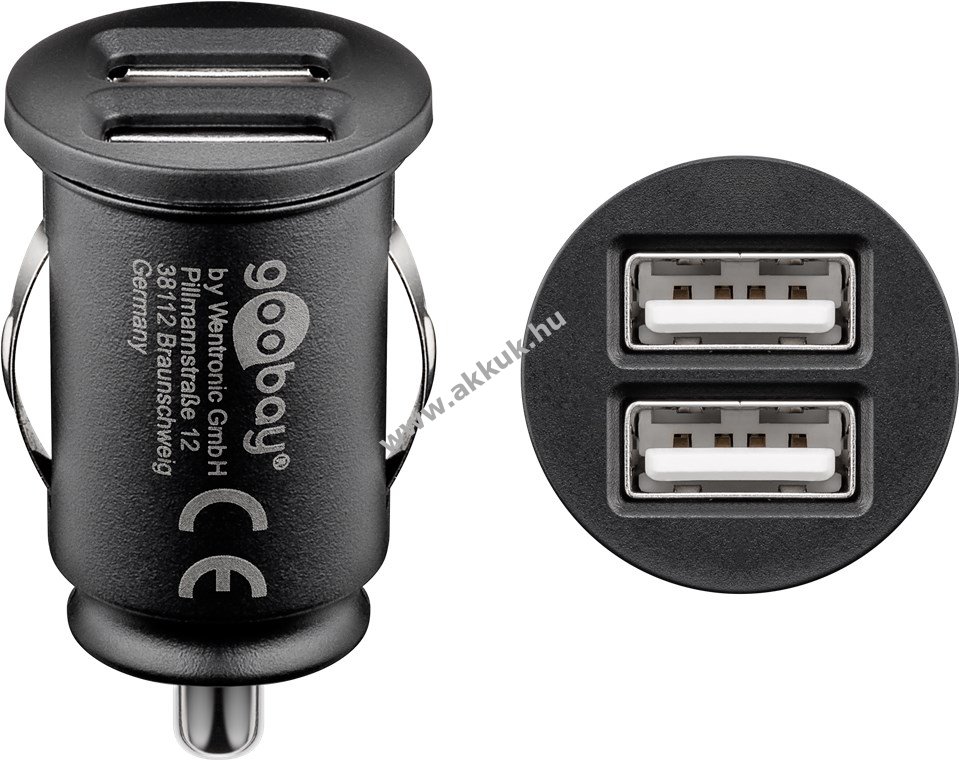 Goobay autós USB mini adapter gyorstöltõ 12-24V 2db USB fekete (2,4A)