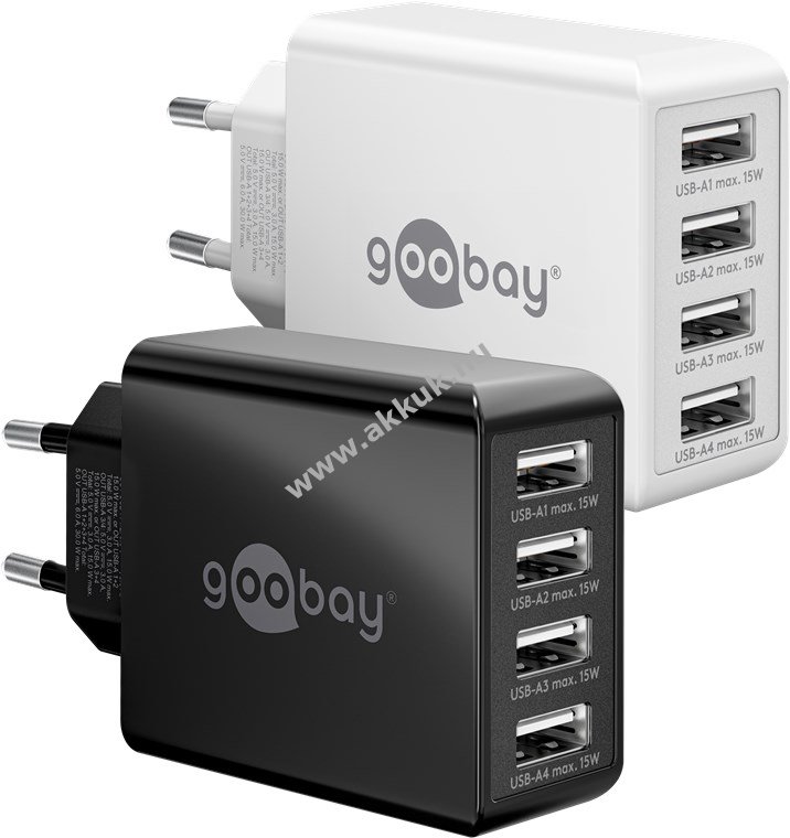 Goobay hálózati USB töltõ, 30W, 4db USB porttal