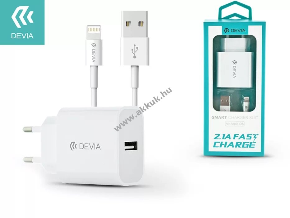 Apple iPhone 5/5S/5C/SE/6S/6S Plus USB hálózati töltõ adapter + lightning adatkábel, 5V/2,1A