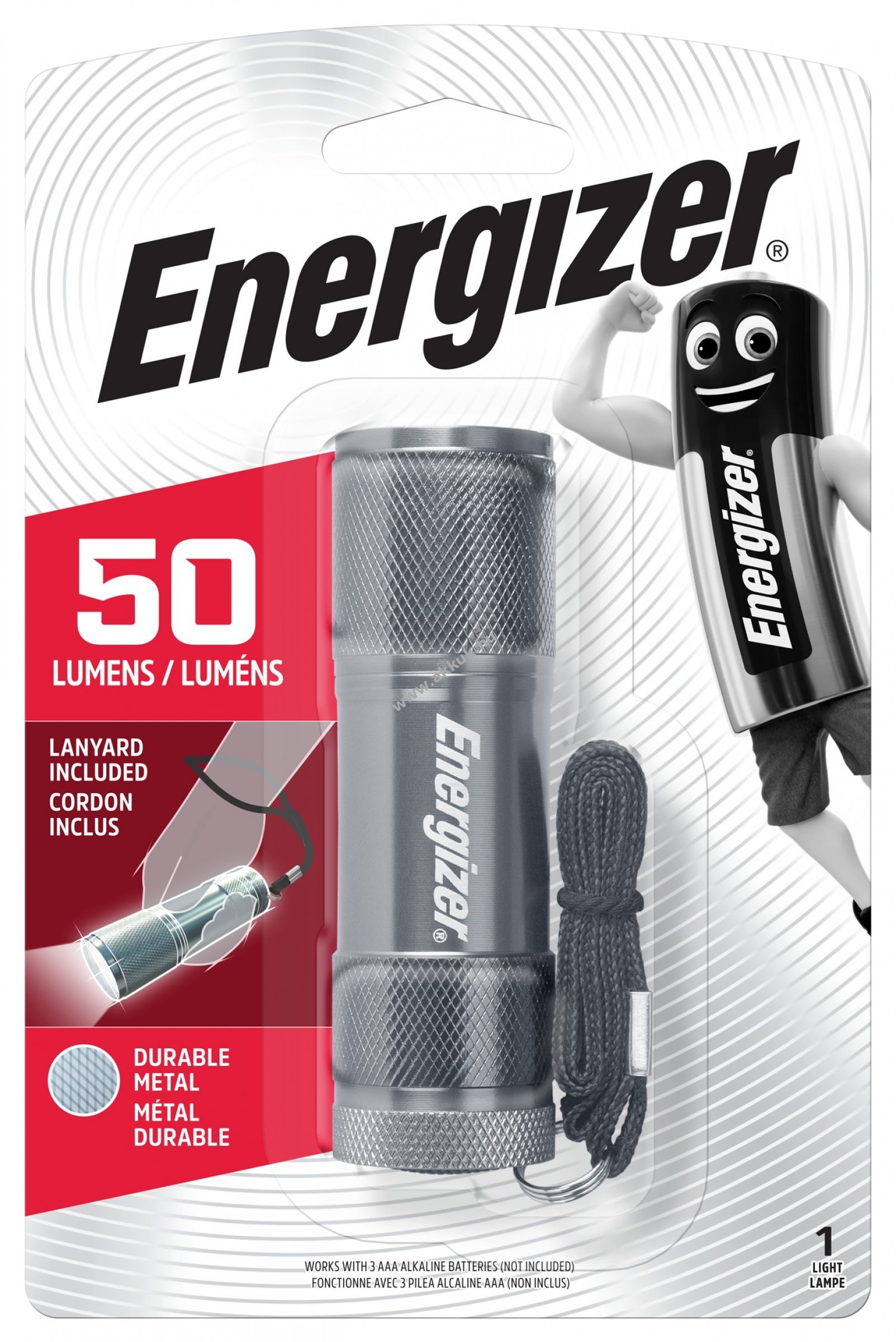 ENERGIZER Metal 3 LED-es fém elemlámpa elem nélkül, 50lm - A készlet erejéig!