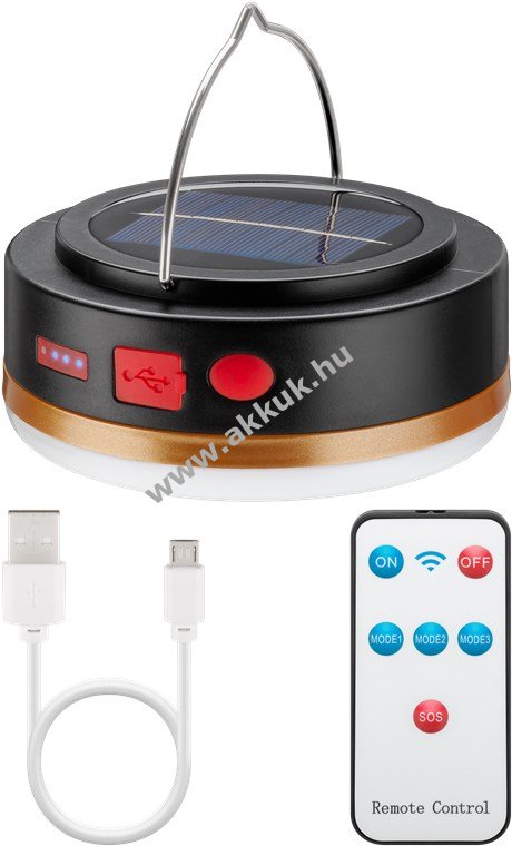Goobay LED napelemes kempinglámpa IR távirányítóval 3,7V 2000mAh Powerbank USB Li-Ion