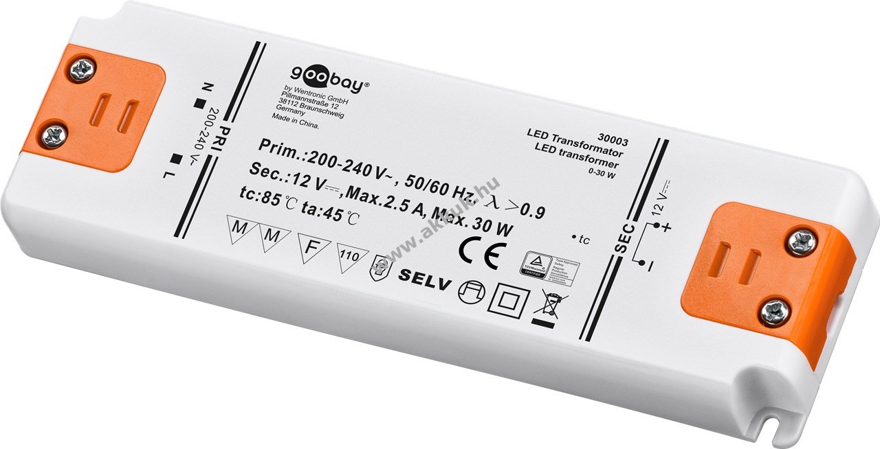 Goobay LED-trafo 12V DC 30W IP20 - A készlet erejéig
