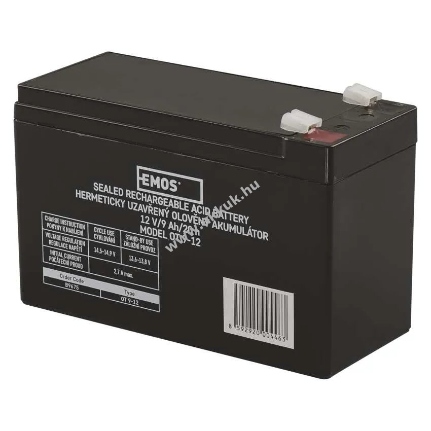 Helyettesítõ ólom akku Diamec típus: DM12-7.5 12V 9Ah (EMOS) helyettesíti: 7,5Ah