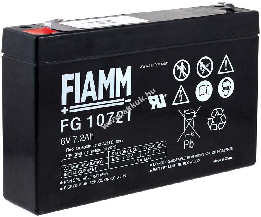 Ólom akku 6V 7,2Ah (FIAMM) típus FG10721 (csatlakozó: F1)