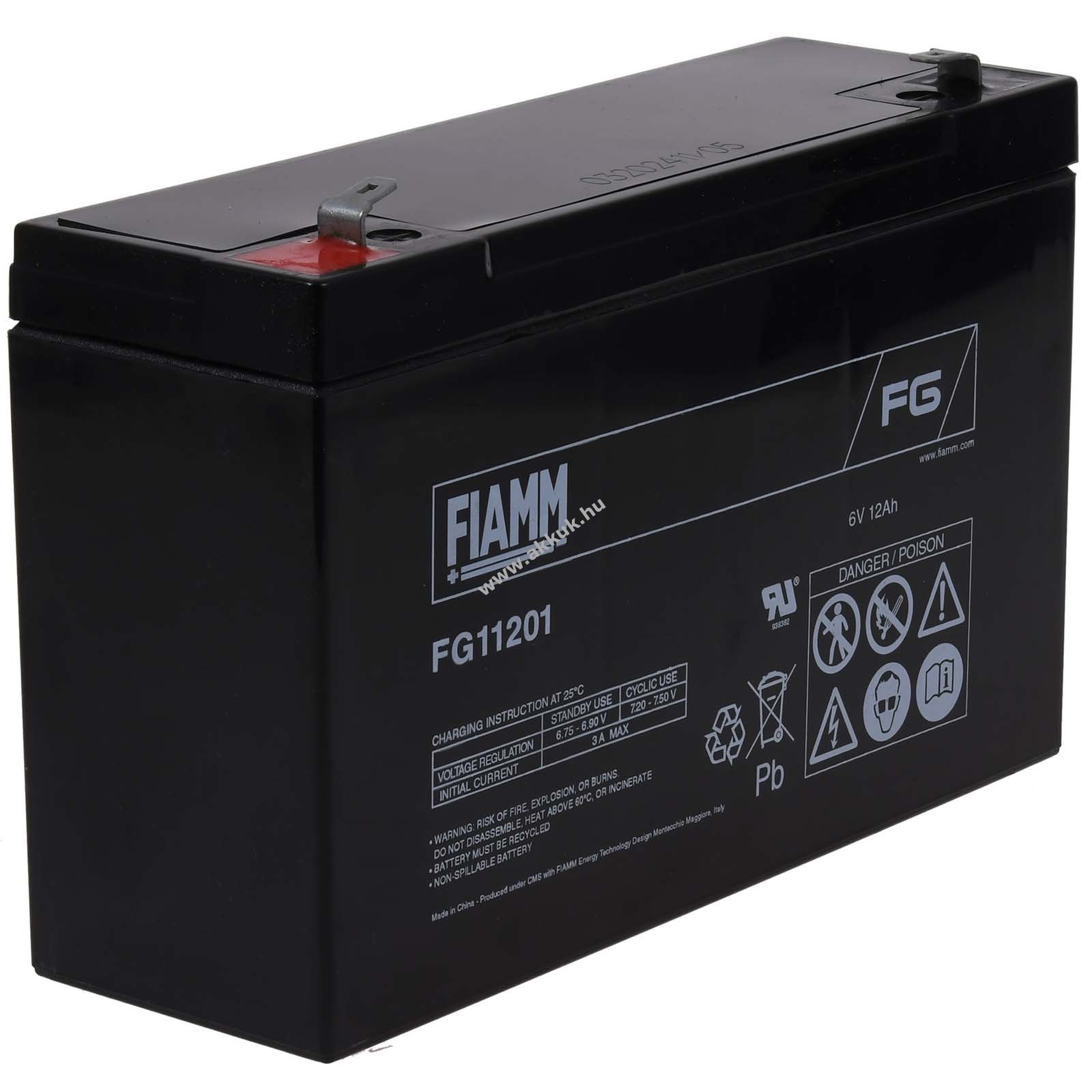 Ólom akku 6V 12Ah (FIAMM) típus FG11201 VDS-minõsítéssel (csatlakozó: F1) - Kiárusítás!