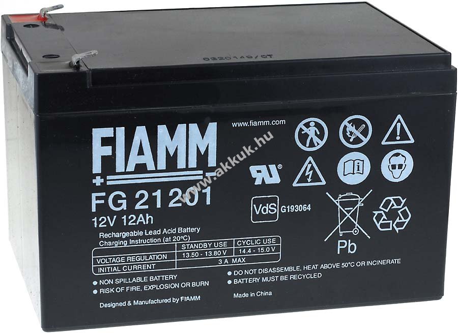 Ólom akku 12V 12Ah (FIAMM) típus FG21202 VDS-minõsítéssel (csatlakozó: F2)