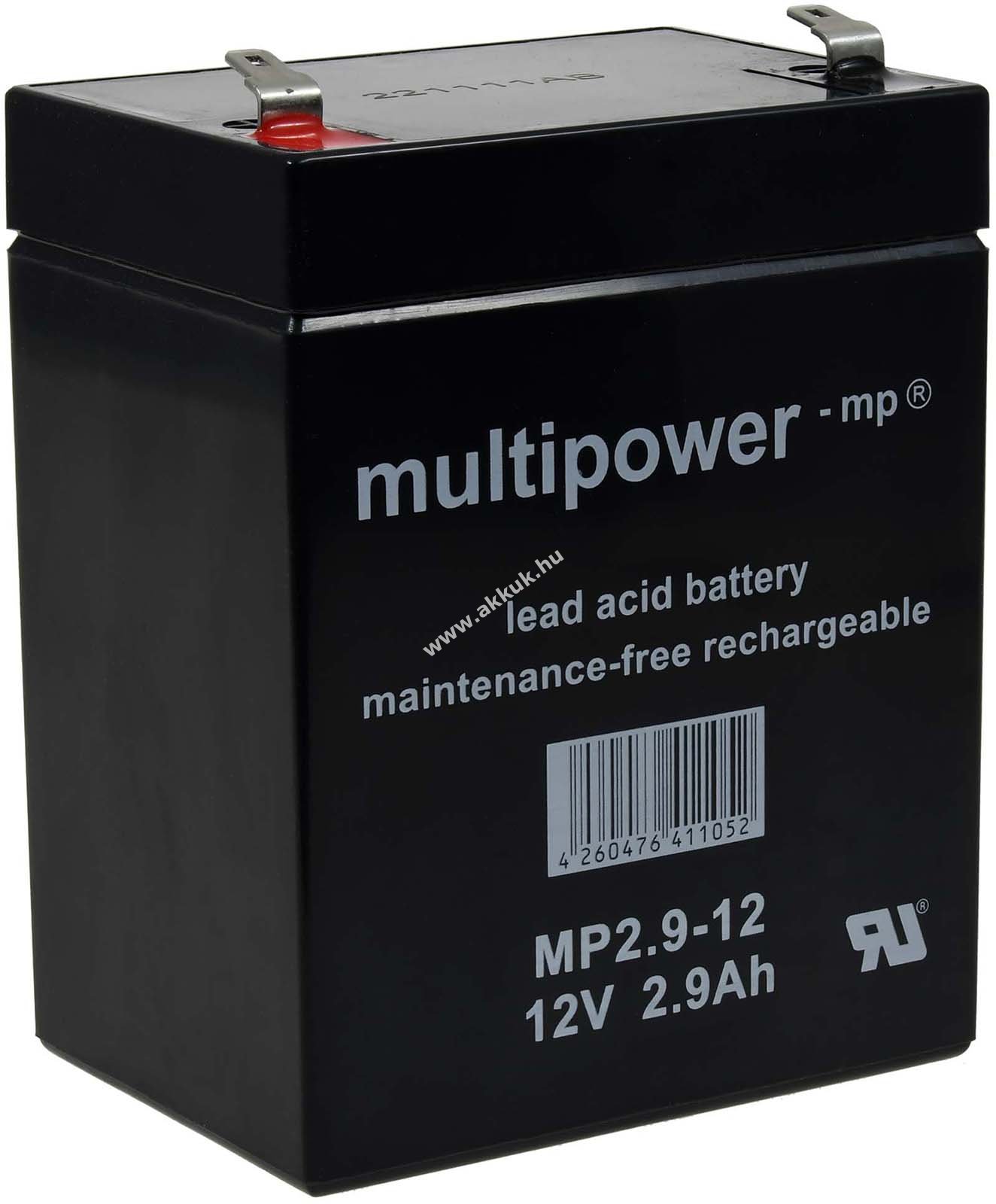 Ólom akku 12V 2,9Ah (Multipower) típus MP2,9-12