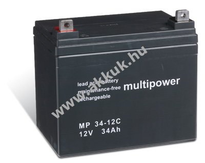 Ólom akku 12V 34Ah (Multipower) típus MP34-12C ciklusálló, ciklikus M6 32Ah, 33Ah, 35Ah