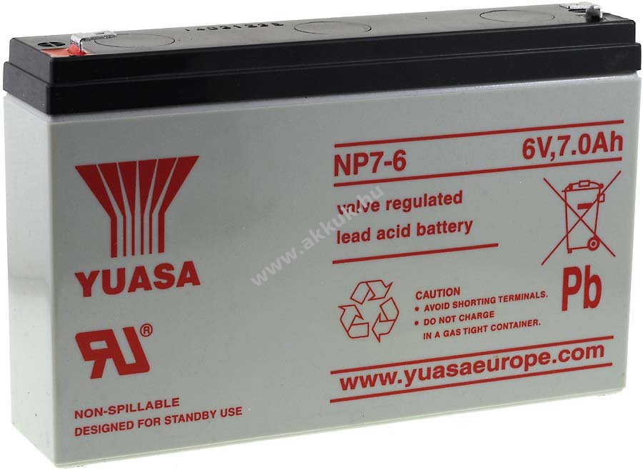 Ólom akku 6V 7Ah (YUASA) típus NP7-6 helyettesíti: 6V 7,2Ah