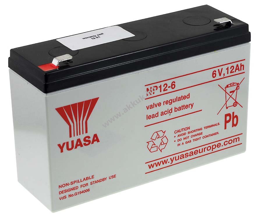 Ólom akku 6V 12Ah (YUASA) típus NP12-6 VDS-minõsítéssel