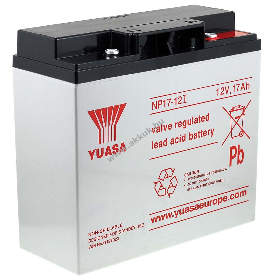Ólom akku 12V 17Ah (YUASA) típus NP17-12I VDS-minõsítéssel M5 (helyettesíti: 12V 18Ah)