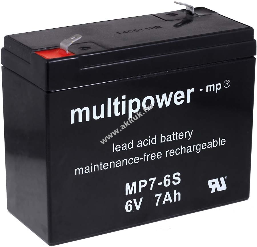 Ólom akku 6V 7Ah (Multipower) típus MP7-6S helyettesíti: 6V 7,2Ah