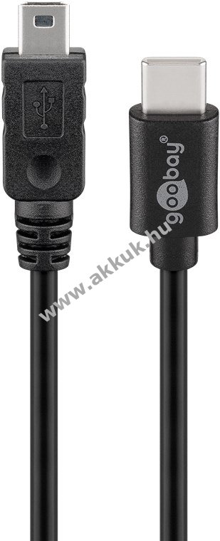 Goobay USB-C-Mini-B kábel 0,5m fekete USB2.0 480Mbit/s 0,5A 2,5W