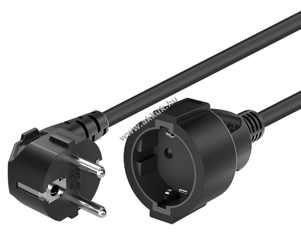 Goobay védőérintkezős hosszabbítókábel 3m fekete 3*1,5mm2 hibrid E/F CEE7/7 90° > F CEE7/3 aljzat