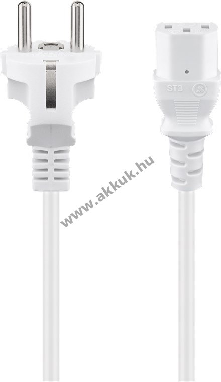 Goobay IEC tápkábel 5m fehér 3x1mm2 védőérintkezős dugó Typ E/F CEE 7/7 C13 készülék aljzat