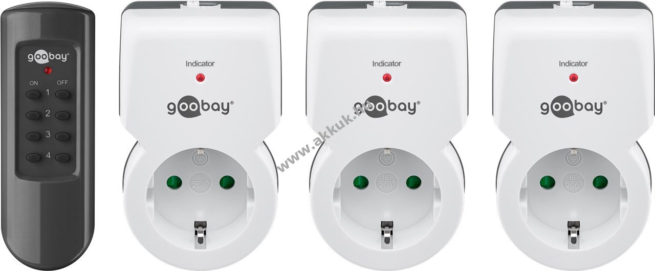 Goobay rádiós dugaljkészlet 3+1 3x földelt aljzat 1x távirányító 1100W elem 23A/12V