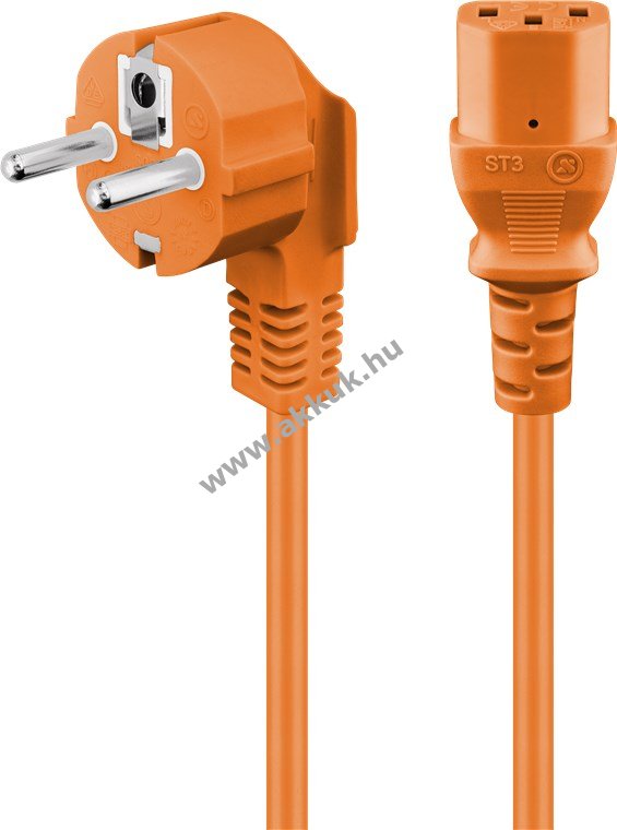 Goobay derékszögű IEC tápkábel 2m narancs 3x0,75mm2 CEE7/7 (E/F) védőérintkezős dugó 90° C13