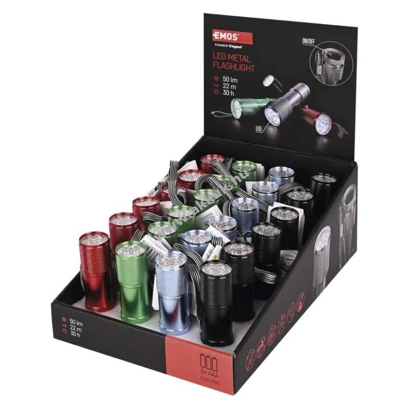EMOS LED-es zseblámpa, elemlámpa 9 LED-es +3db AAA elem kék