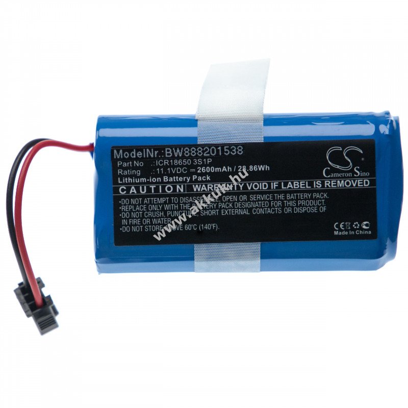 Helyettesítõ akku Ecovacs CEN330 típus ICR18650 3S1P, 2600mAh