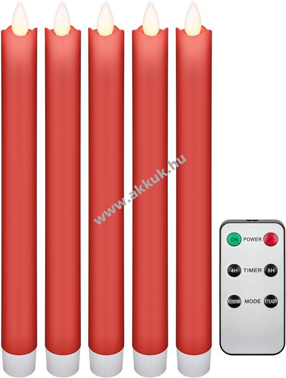 Goobay LED valódi viasz oszlopgyertyák piros 5db/csomag távirányítóval időzítő 2700-3000K