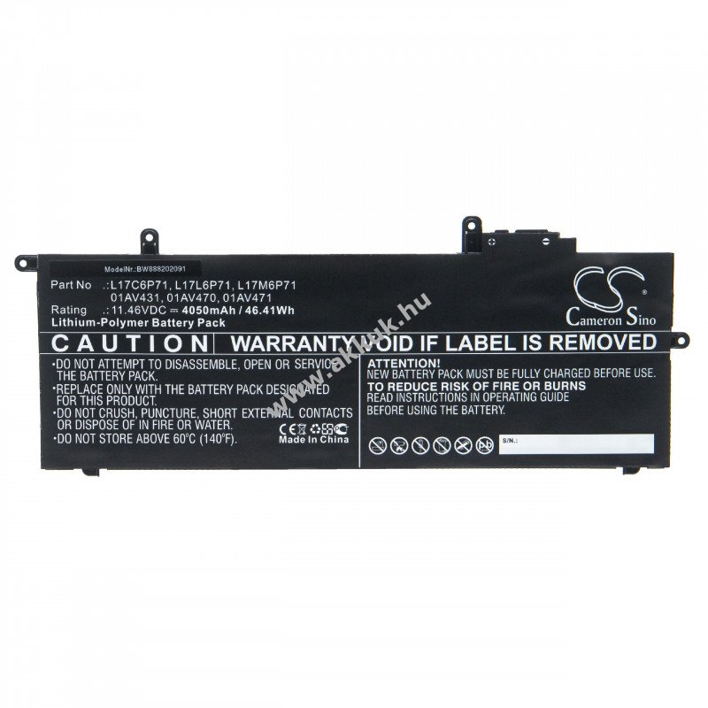 Helyettesítõ akku Lenovo ThinkPad X280 4050mAh