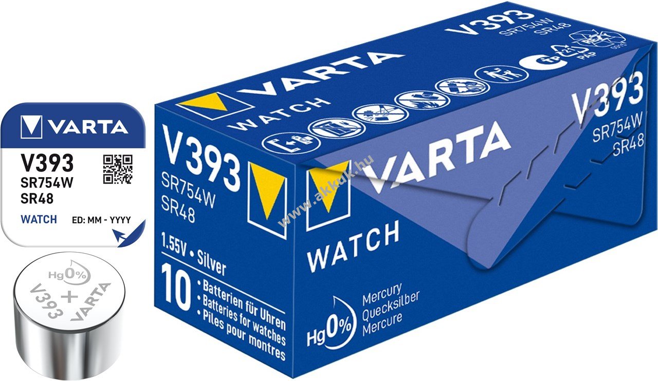 Varta Watch SR48 (V393) ezüst-oxid-cink gombelem 1,55V 10db/csomag