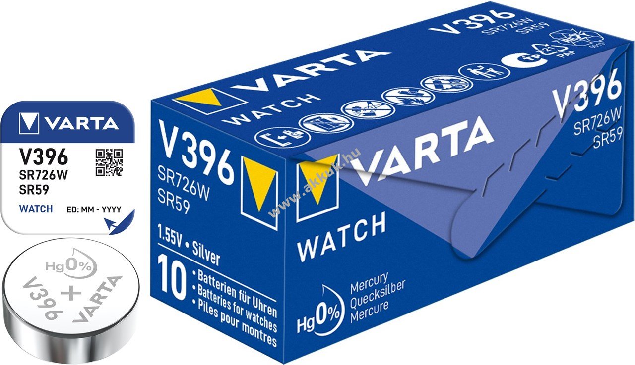 Varta Watch SR59 (V396) 1,55V 10db/csomag óraelem ezüst-oxid