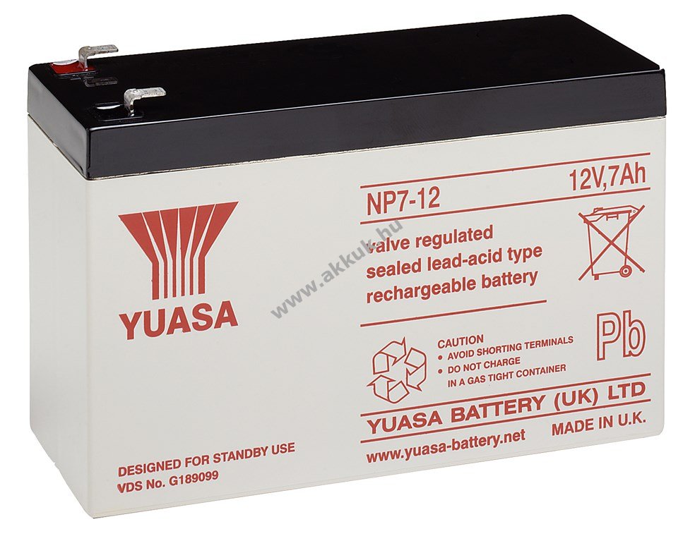 Yuasa NP NP7-12 12V 7Ah Faston 4,8mm VdS AGM ólom akku