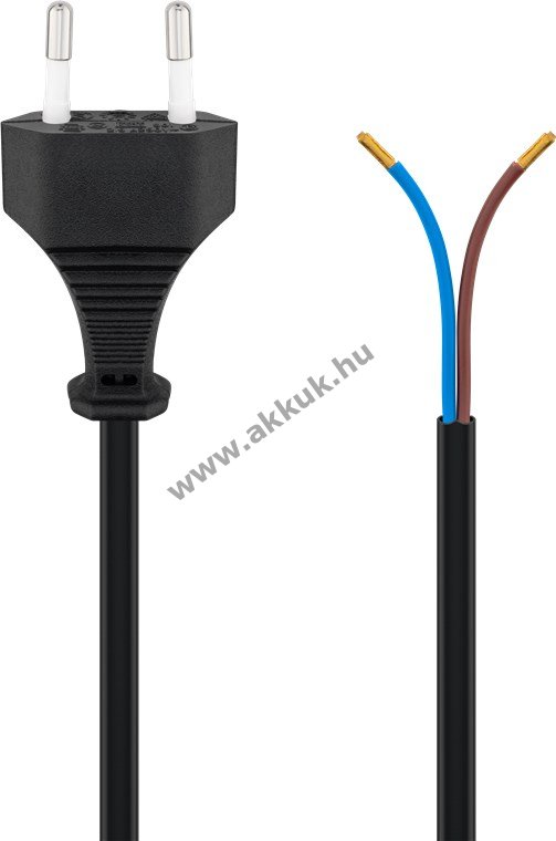 Goobay euro dugó kábel 1,5m 2x0,75mm2 fekete Europlug Typ C (CEE 7/16) nyitott kábelvégek